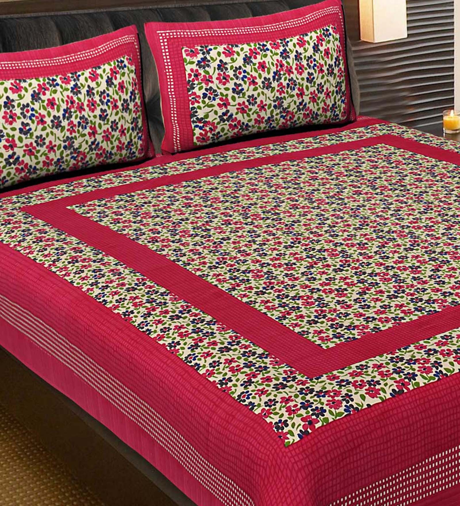 Buy Pink Traditional Tc Cotton Double Bedsheet With Pillow