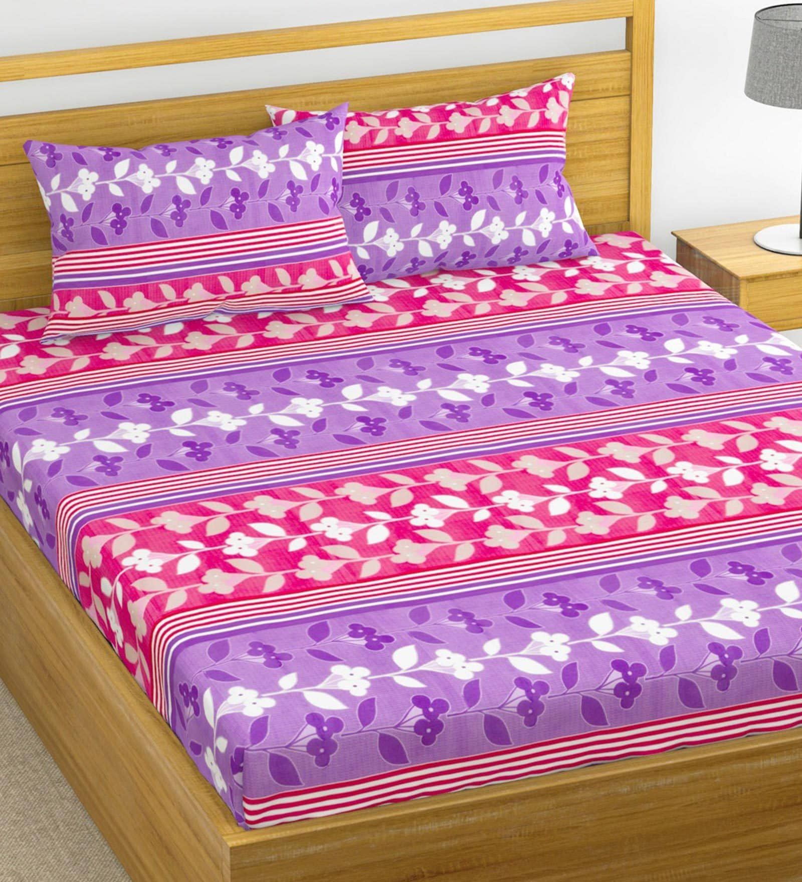 Buy Cotton 200TC Double Bedsheet With 2 Pillow Covers At 53 OFF By