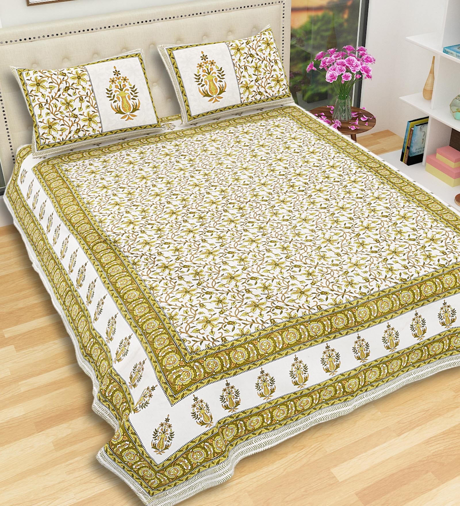 Buy Cotton Tc Double Bedsheet With Pillow Covers By Ved At Off