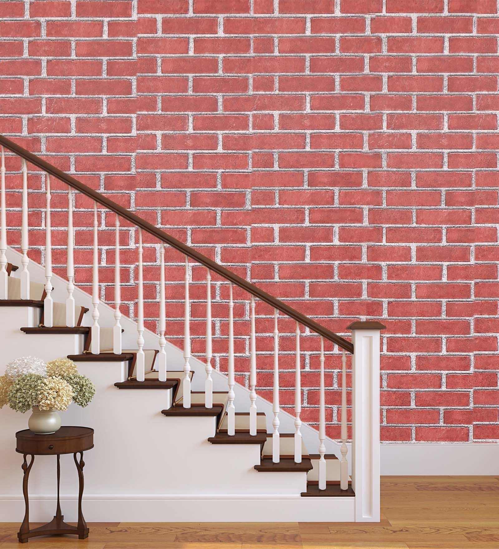 Buy D Brick Design Red Pvc Wallpaper With Emboss Finish By Konark