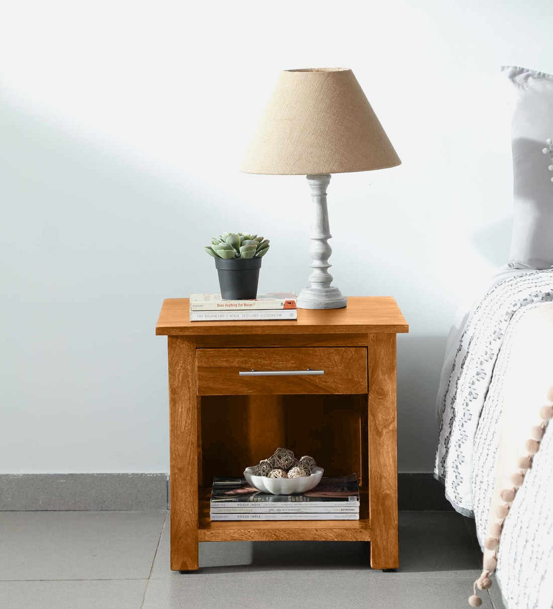 Buy Abbey Sheesham Wood Bedside Table In Scratch Resistant Rustic Teak