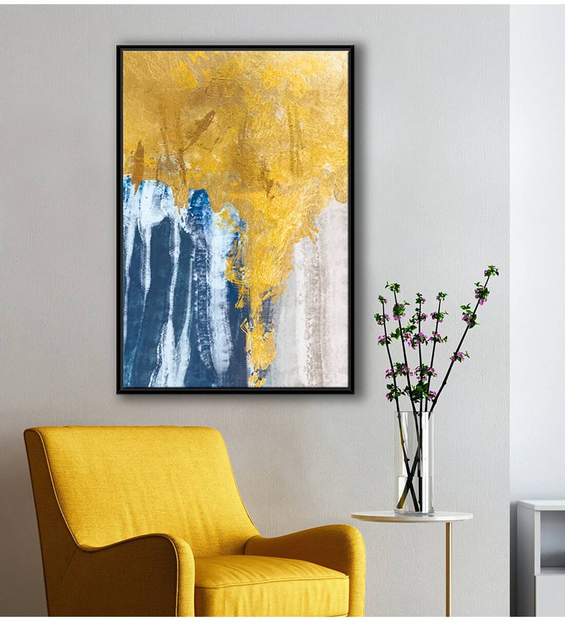 Buy Yellow White And Blue Modern Art Canvas Art Print At 9 OFF By