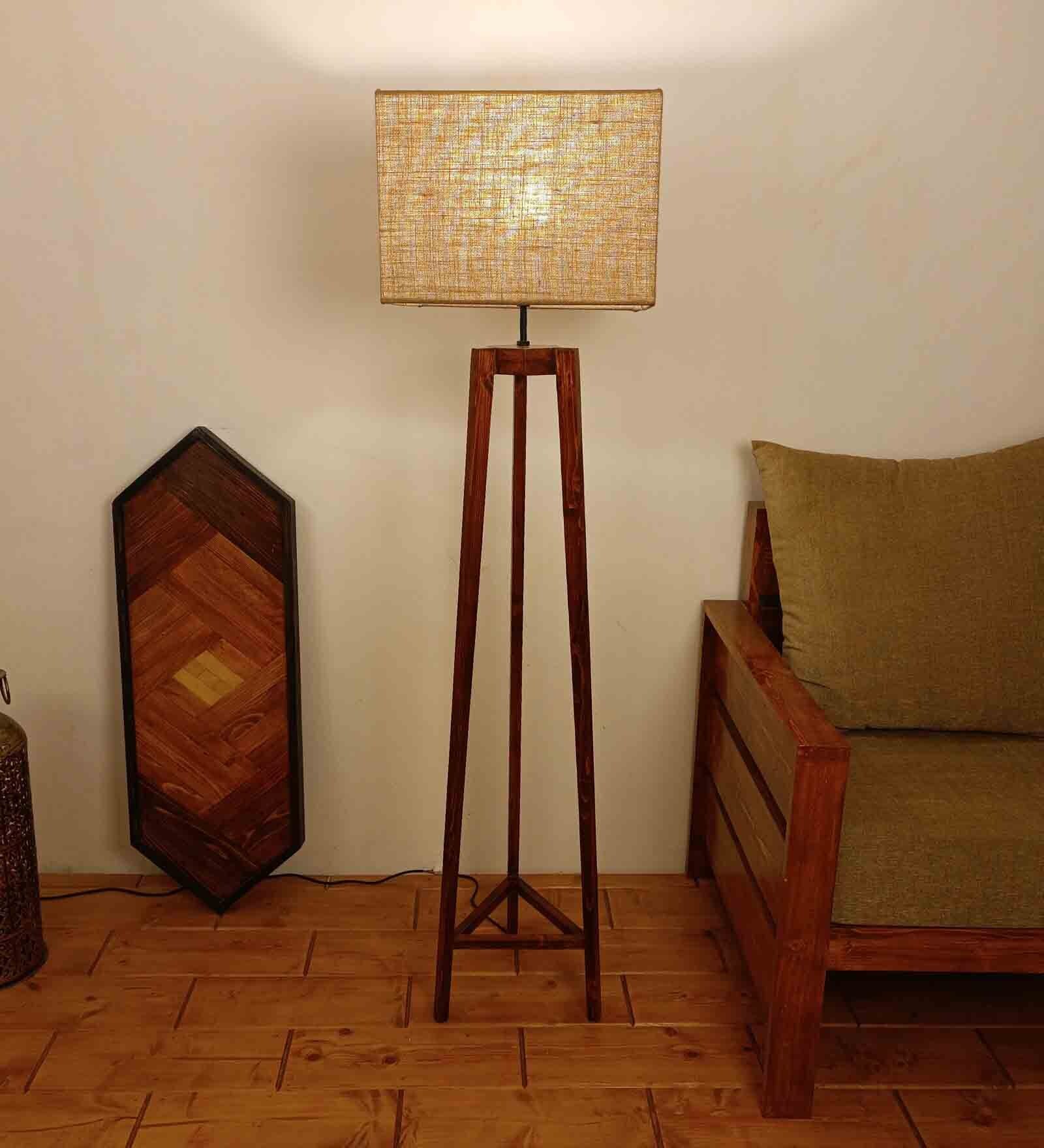 Buy Adrienne Wooden Floor Lamp With Jute Shade Brown Base By Symplify