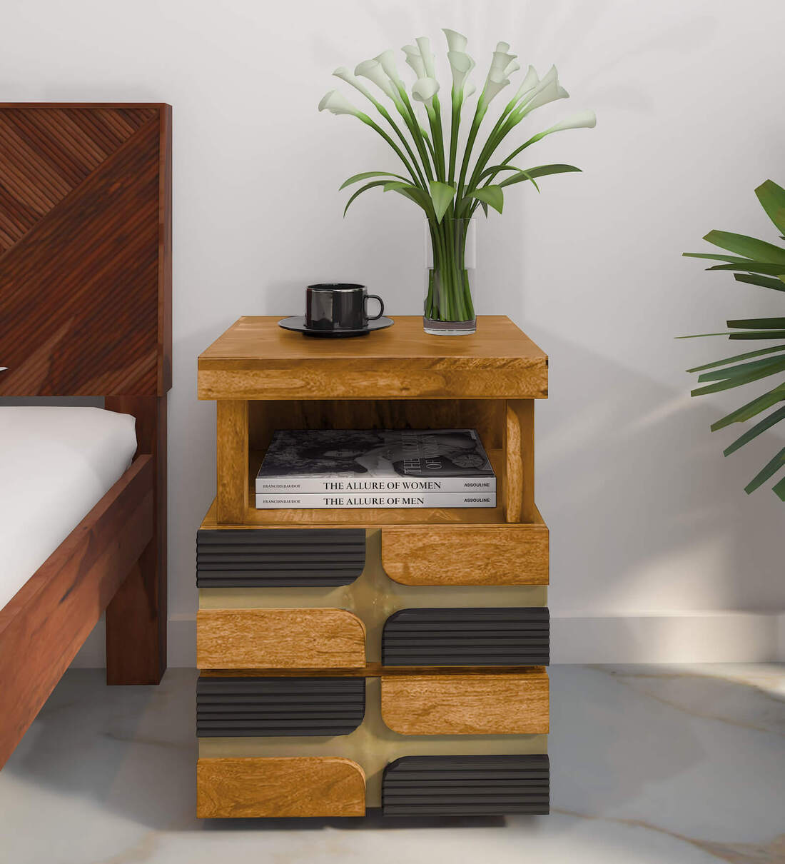 Buy Alamo Sheesham Wood Bedside Table In Scratch Resistant Rustic Teak