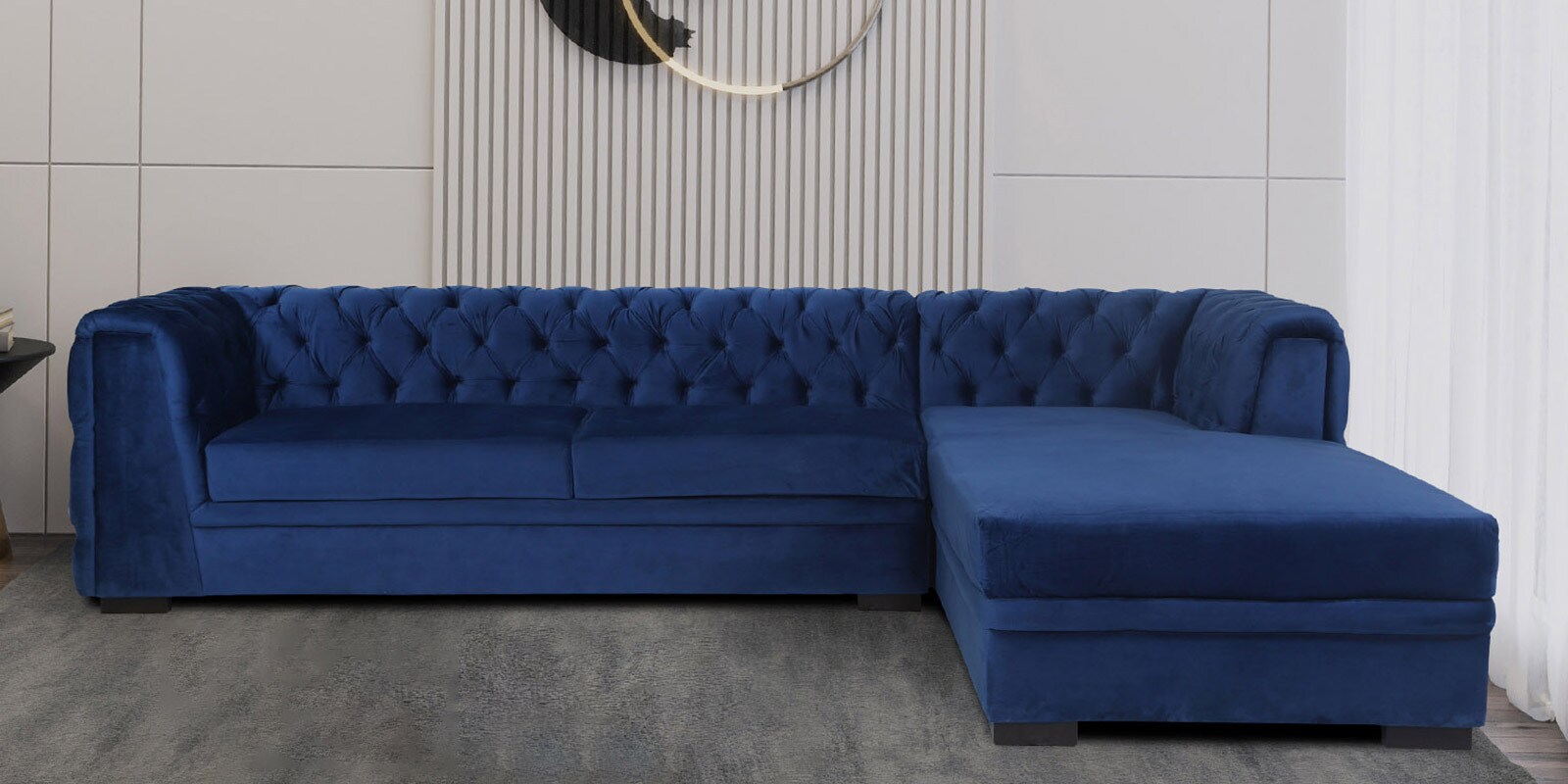 Buy Arlo Velvet LHS Sectional Sofa 3 Lounger In Royal Blue Colour