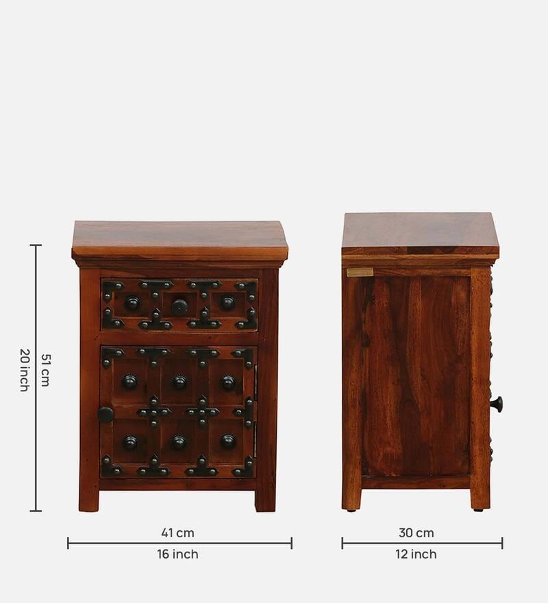 Buy Alara Sheesham Wood Bedside Table In Honey Oak Finish With Drawers