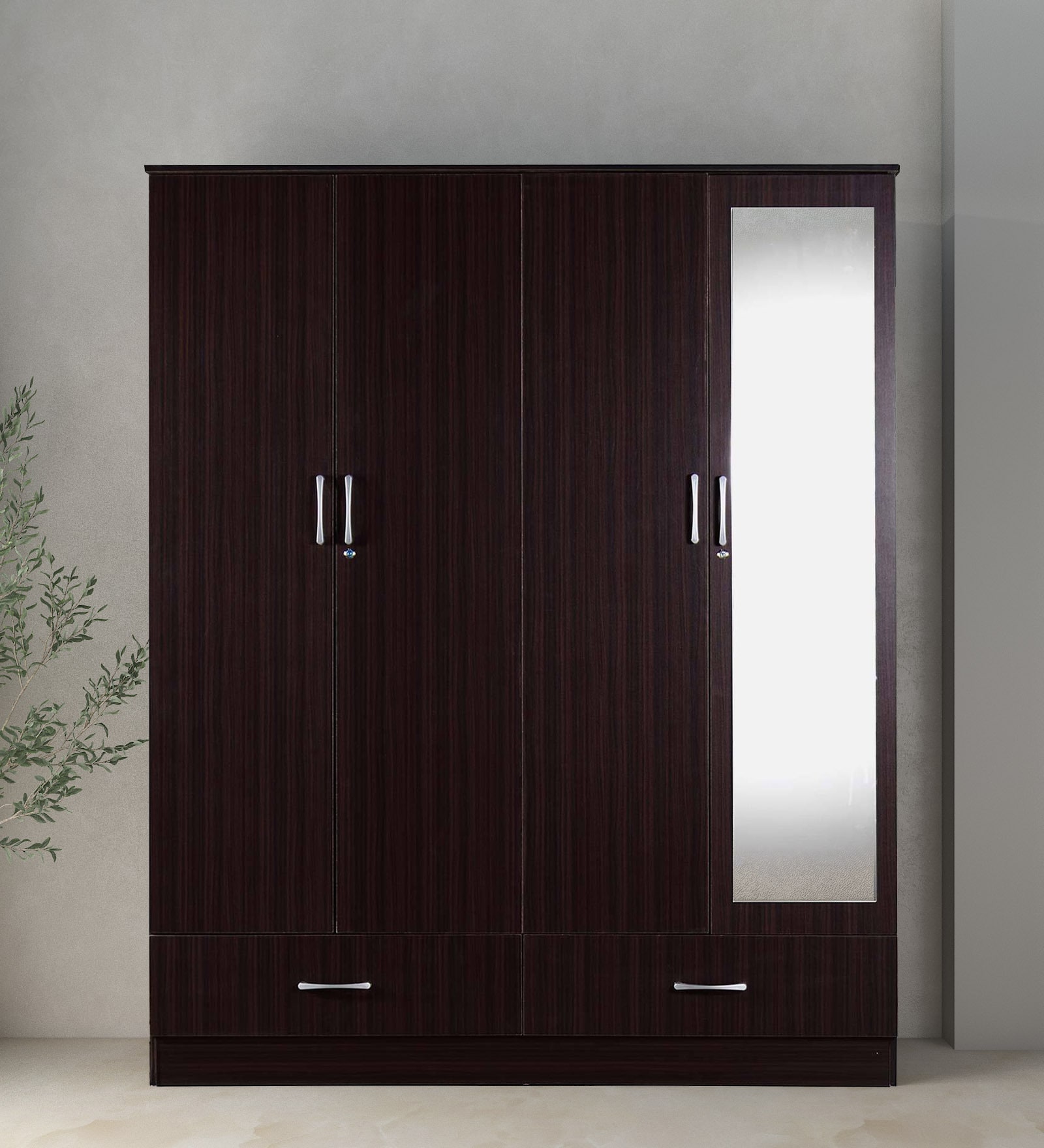 Buy Andes 4 Door Wardrobe With Mirror Lock Drawers In Wenge Finish