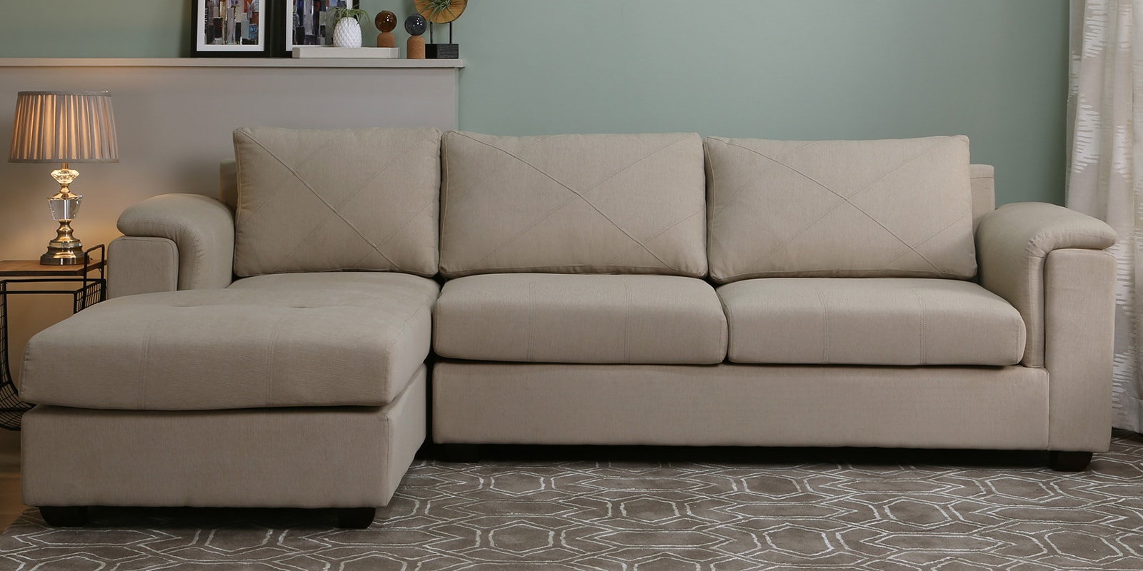 Buy Andres Fabric RHS Sectional Sofa 3 Lounger In Beige Colour At 9