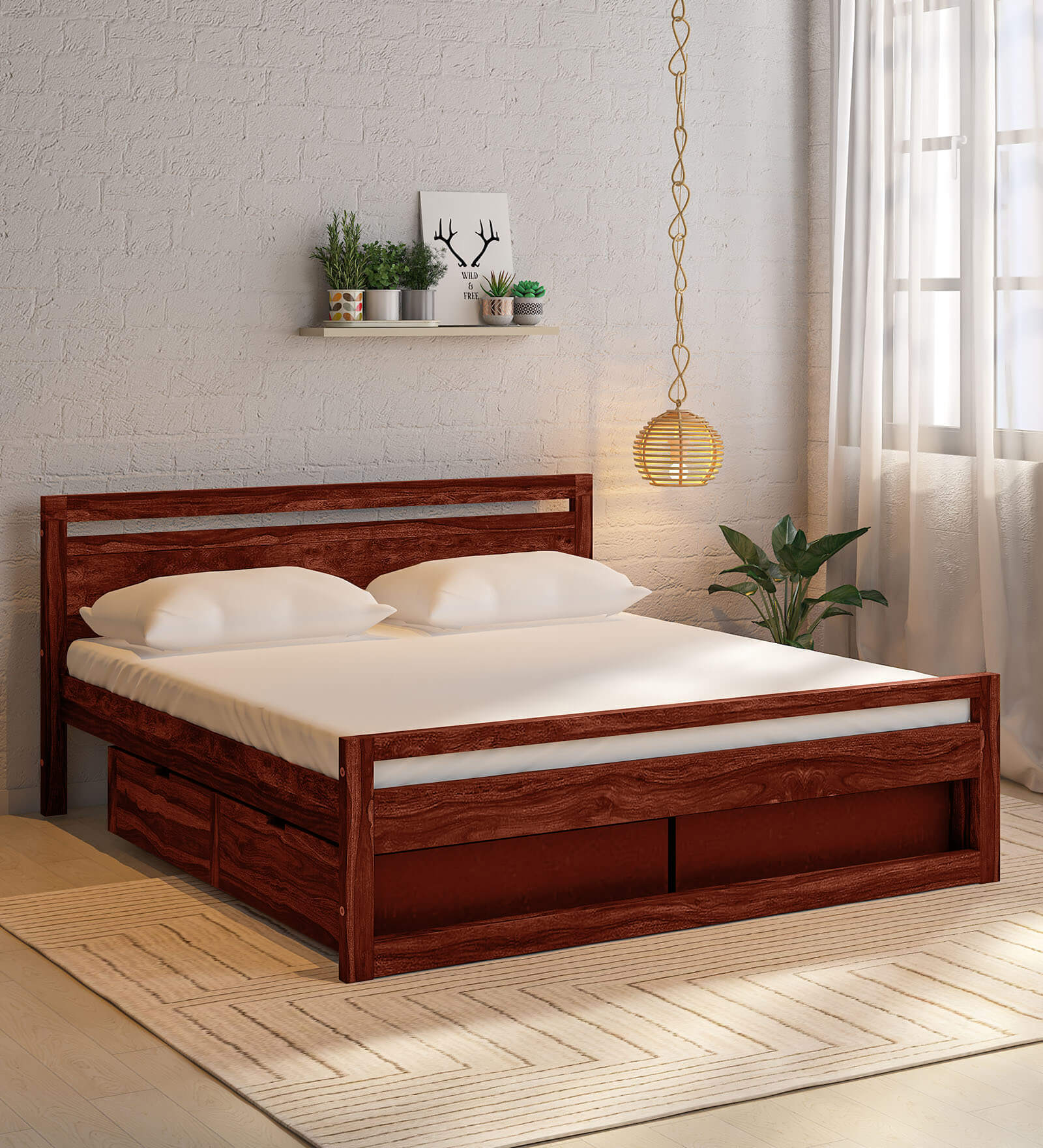 Buy Avian Sheesham Wood King Size Bed In Scratch Resistant Honey Oak