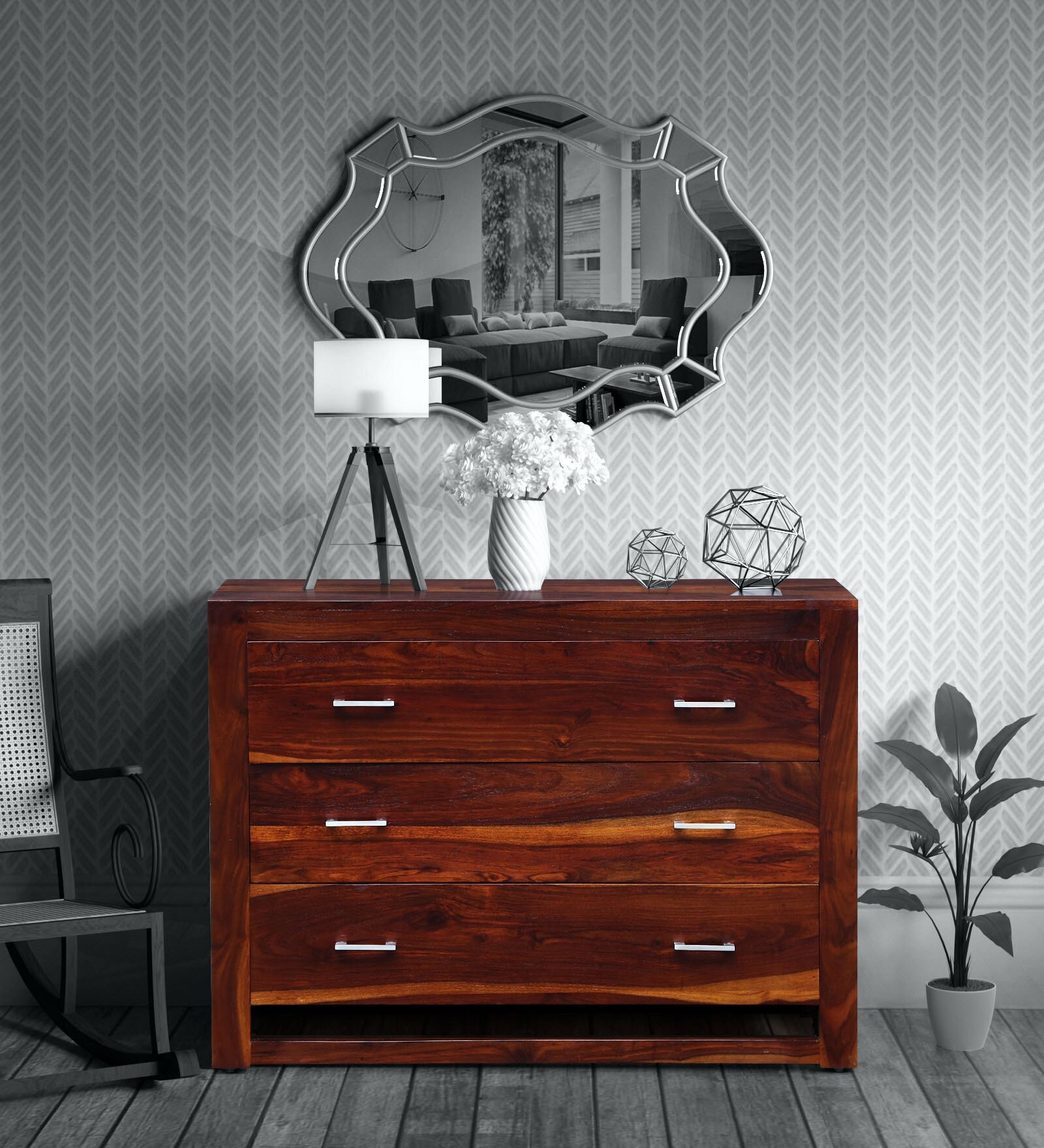 Buy Avian Sheesham Wood Chest Of Drawers In Honey Oak Finish At Off