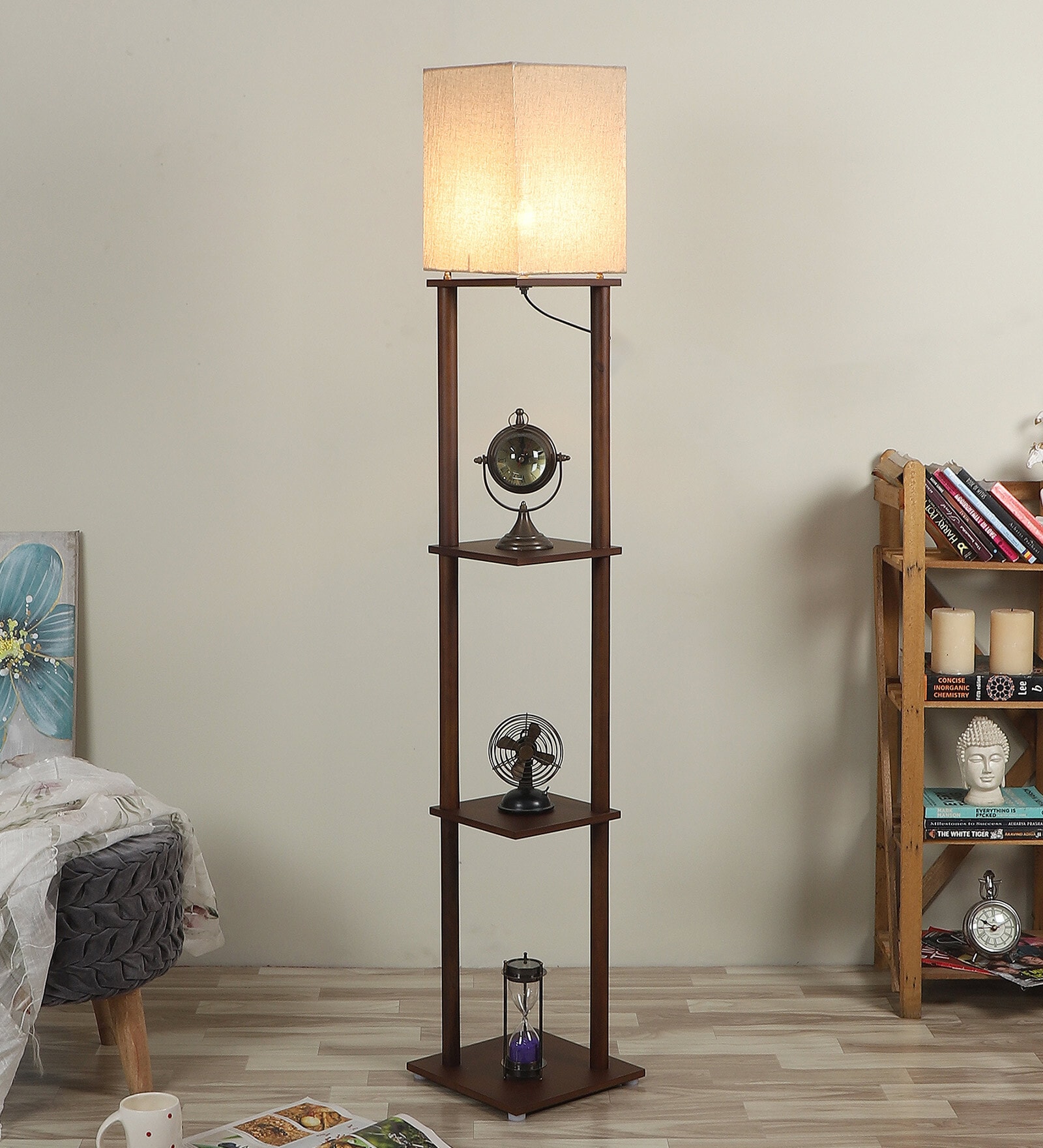 Buy Patrice Beige Jute Shade Shelf Floor Lamp With MDF Base At 38 OFF