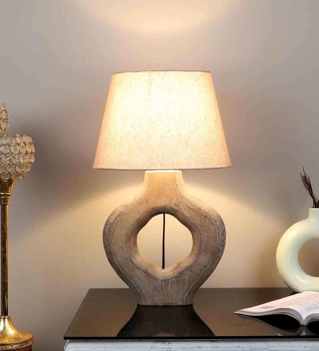 Buy Beige Jute Shade Table Lamp With Mango Wood Base At Off By Tu