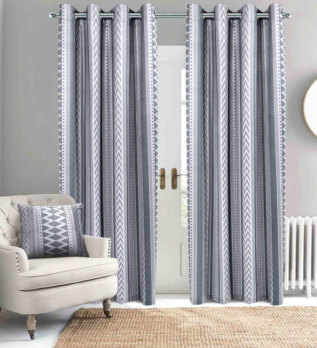 Buy Beige Polyester Geometric Ft Blackout Eyelet Door Curtain At