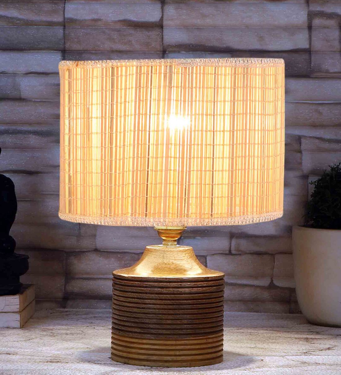 Buy Beige Shade Table Lamp With Wood Base By New Era At 63 OFF By New