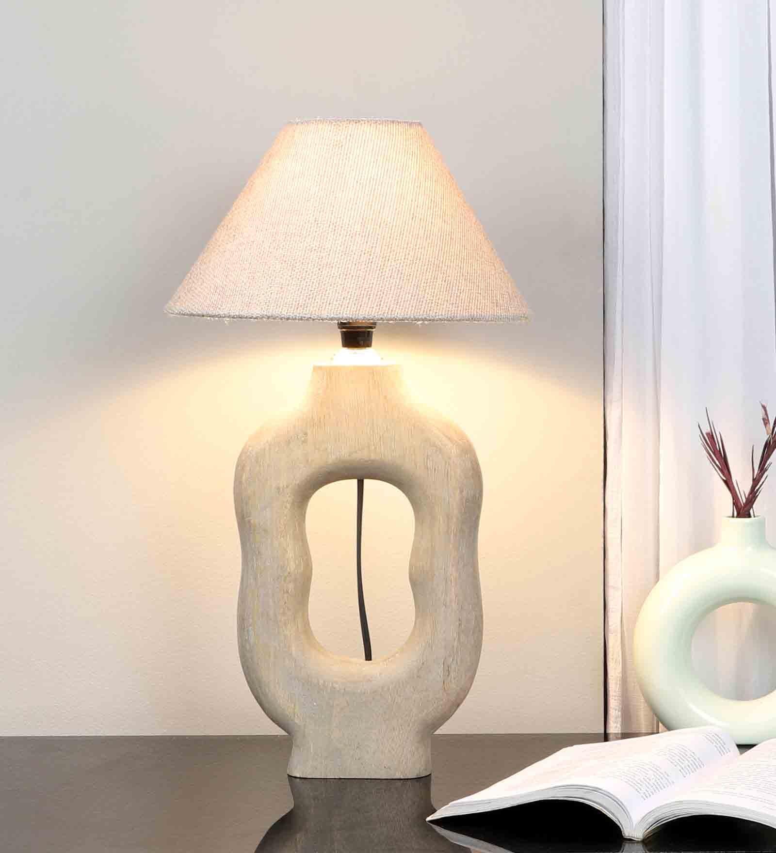 Buy Beige Jute Shade Table Lamp With Mango Wood Base At Off By Tu