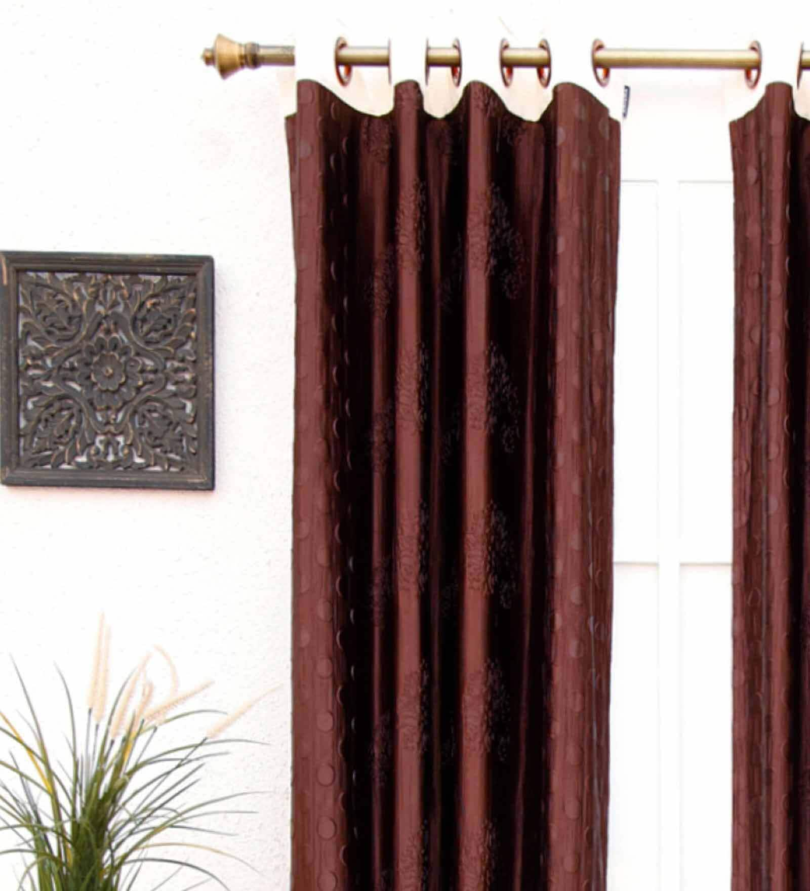 Buy Beige Floral Polyester 7 Ft Semisheer Eyelet Door Curtain By Ariana