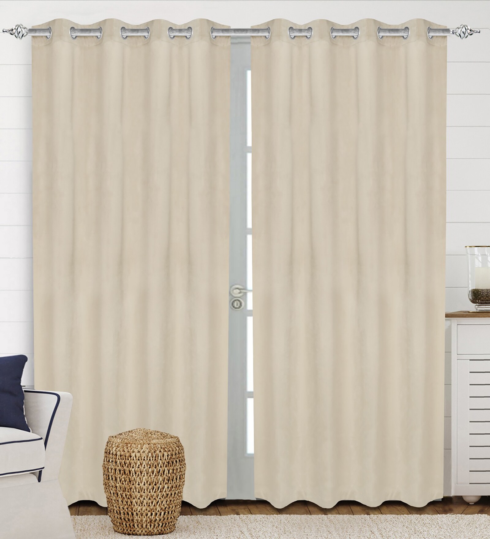 Buy Beige Polyester Solid Ft Blackout Eyelet Door Curtain At Off