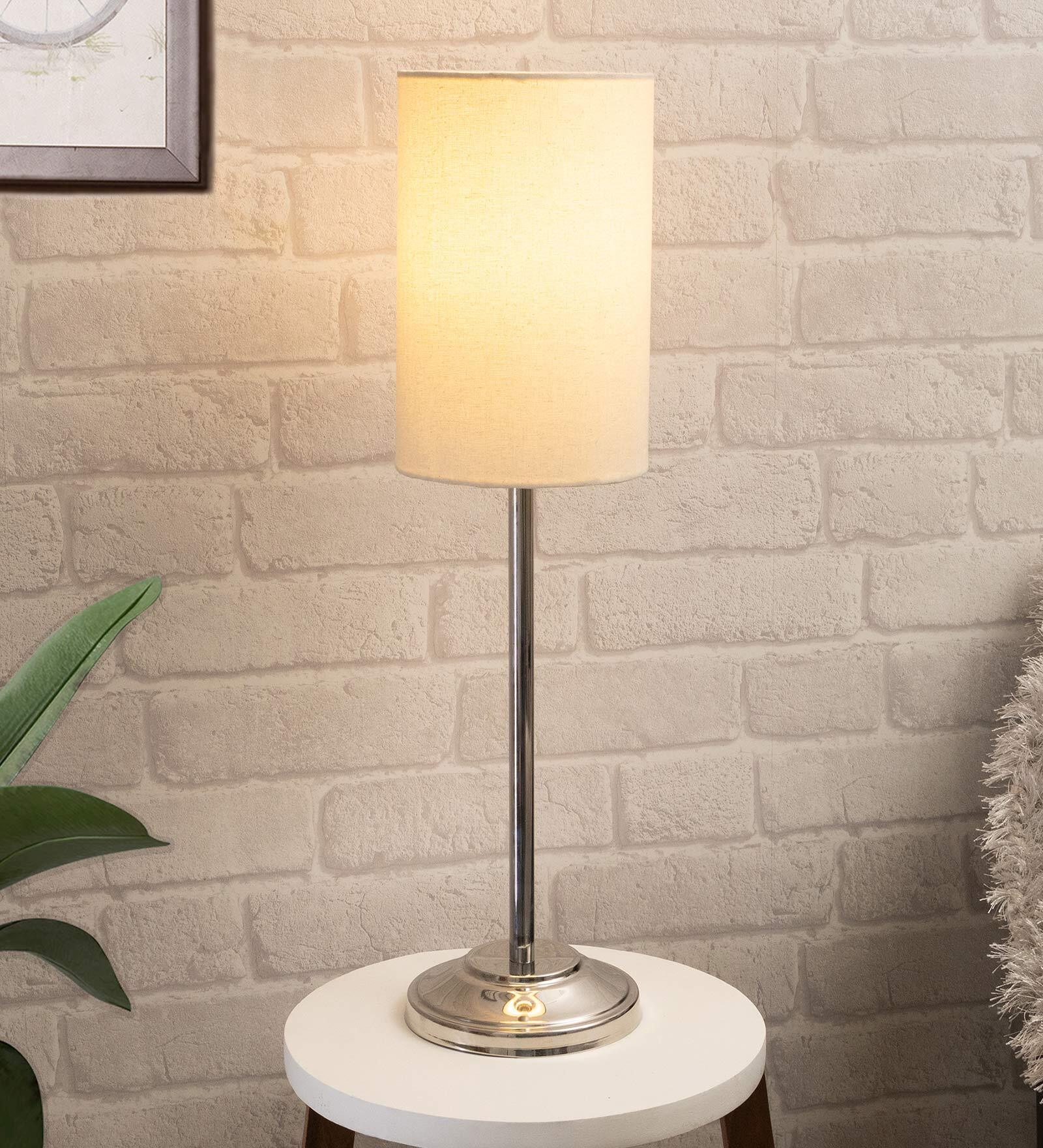 Buy Beige Shade Table Lamp With Stainless Steel Base By Homesake At 65