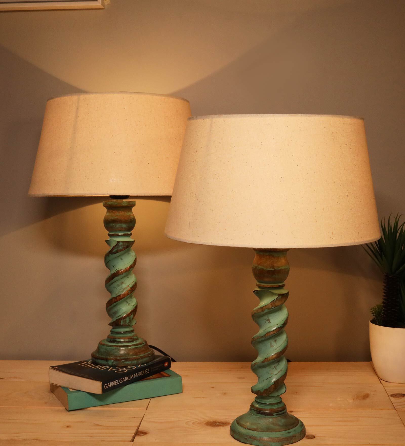 Buy Beige Shade Table Lamp With Wooden Base Pack Of By Homesake At