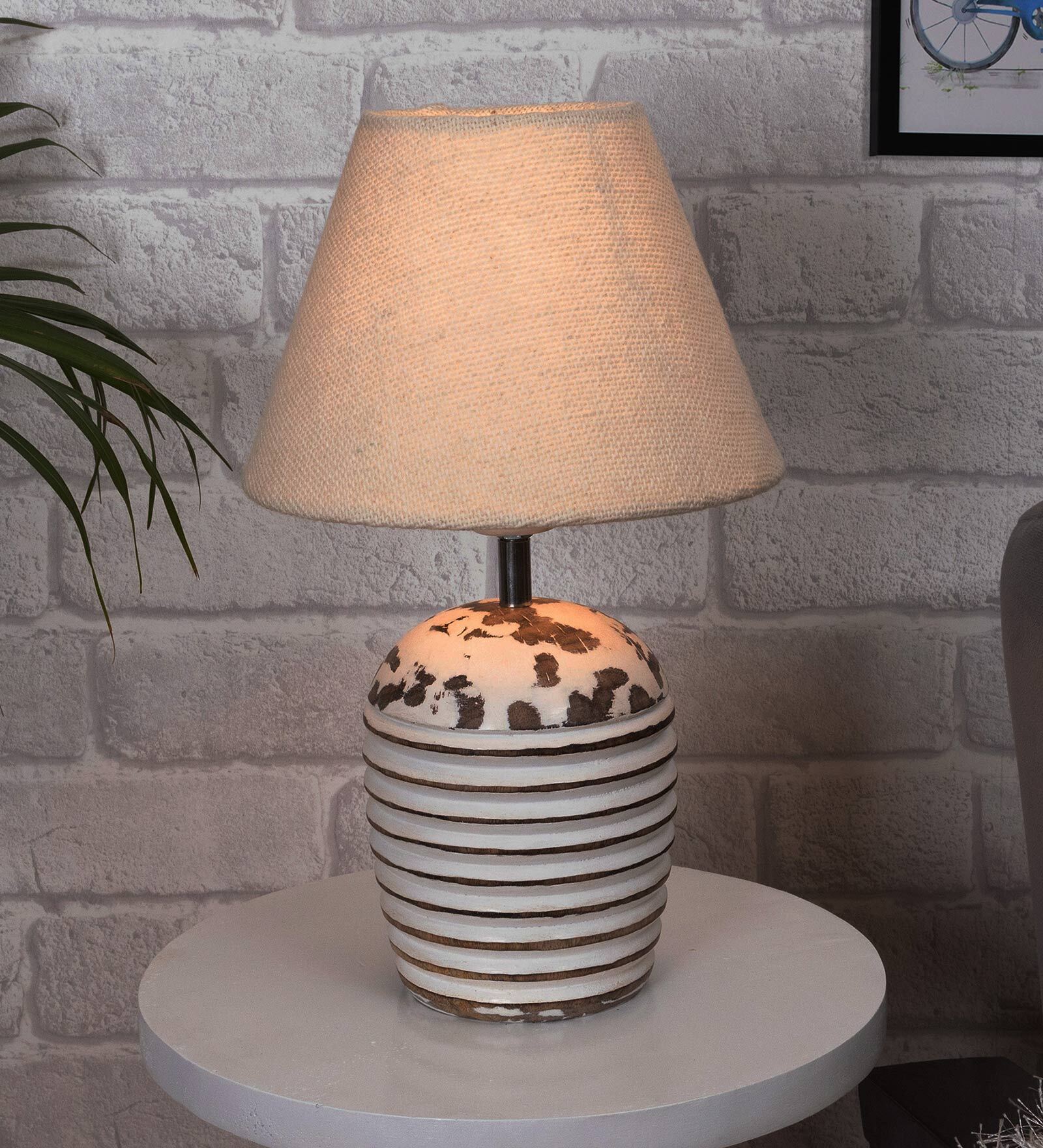 Buy Beige Shade Table Lamp With Wooden Base By Homesake At Off By