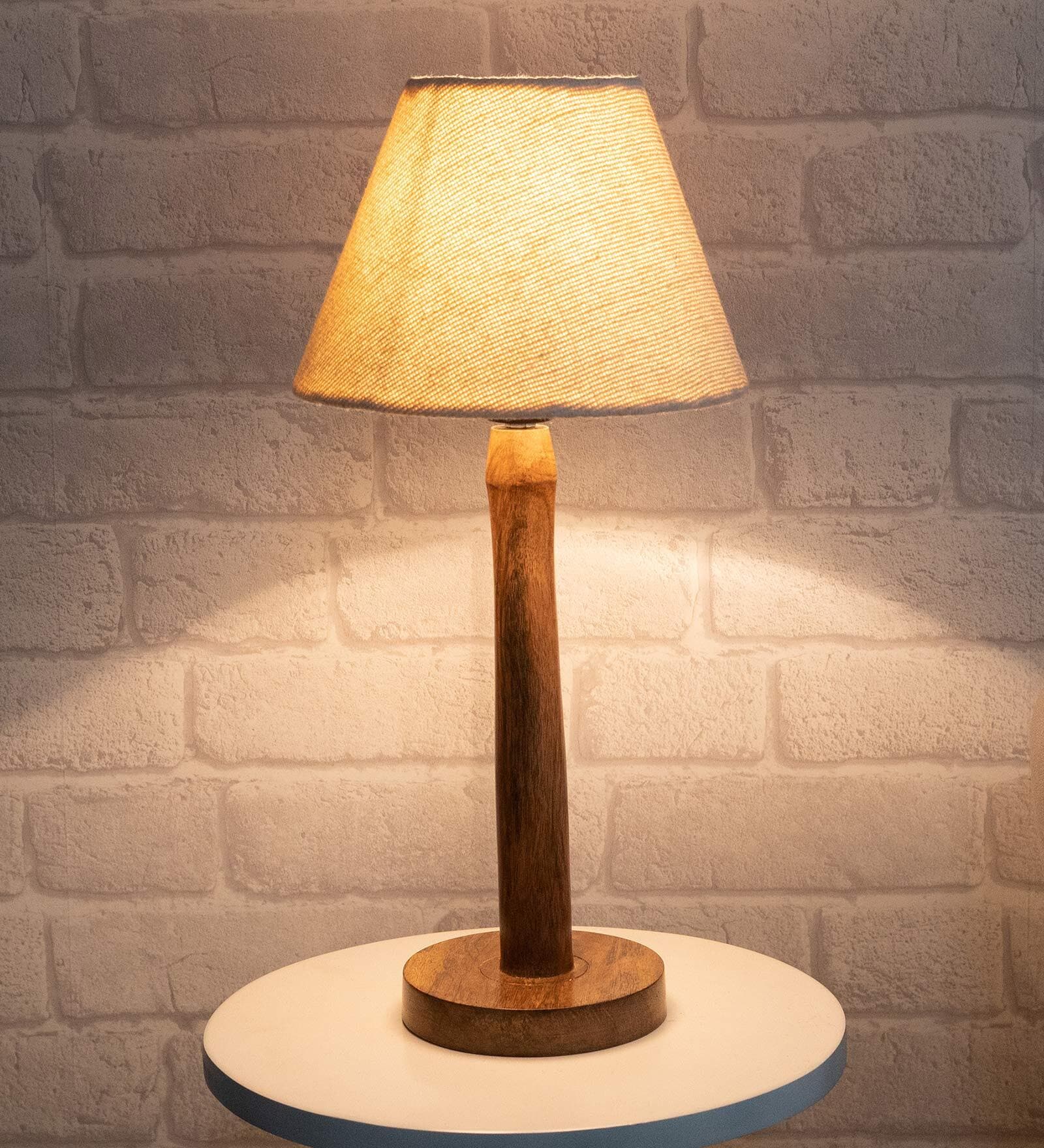 Buy Flinchum Beige Cotton Shade Night Lamp With Wood Base At 68 OFF By