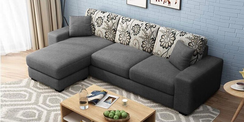 Buy Berlandio Fabric Rhs Sectional Sofa In Dark Grey Colour By Furny