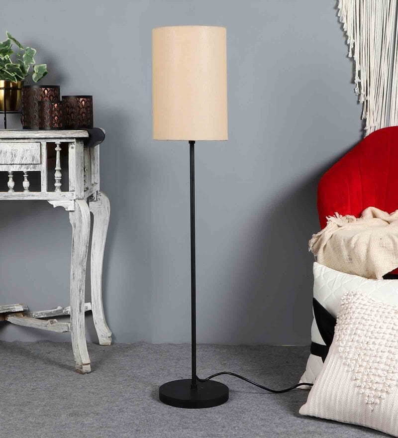 Buy Magnum Beige Jute Shade Club Floor Lamp With MDF Base By Pristine