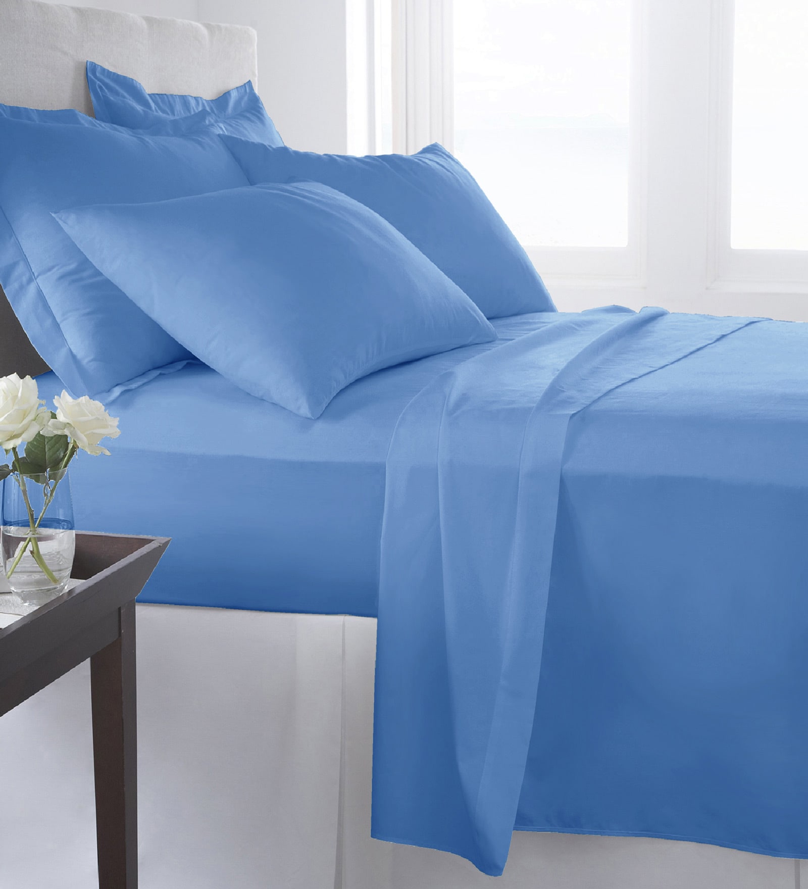 Buy Blue Cotton Single Size Elastic Fitted Bedsheet Set Of By