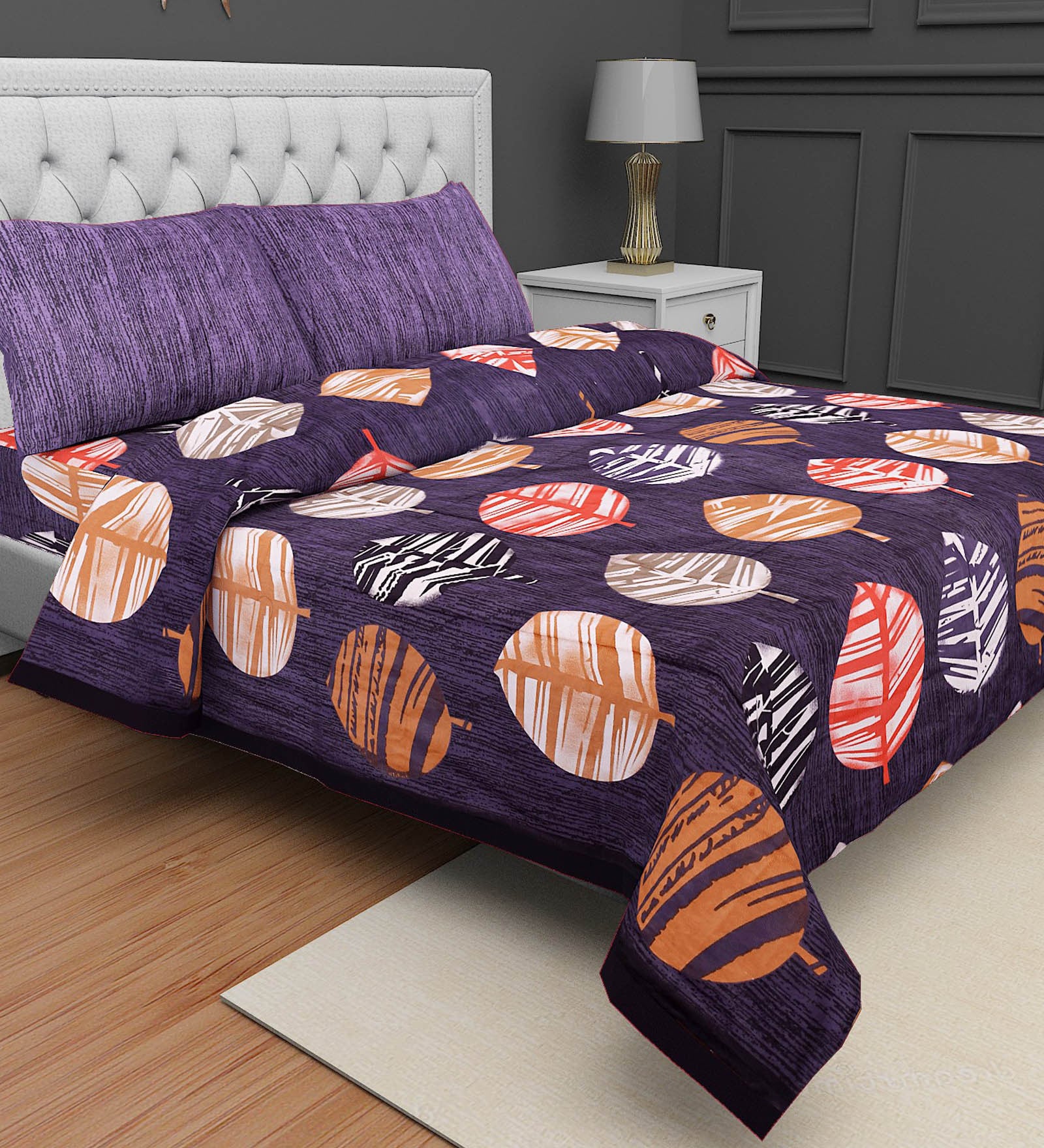 Buy Purple Floral Tc Cotton Double Bedsheet With Pillow Covers