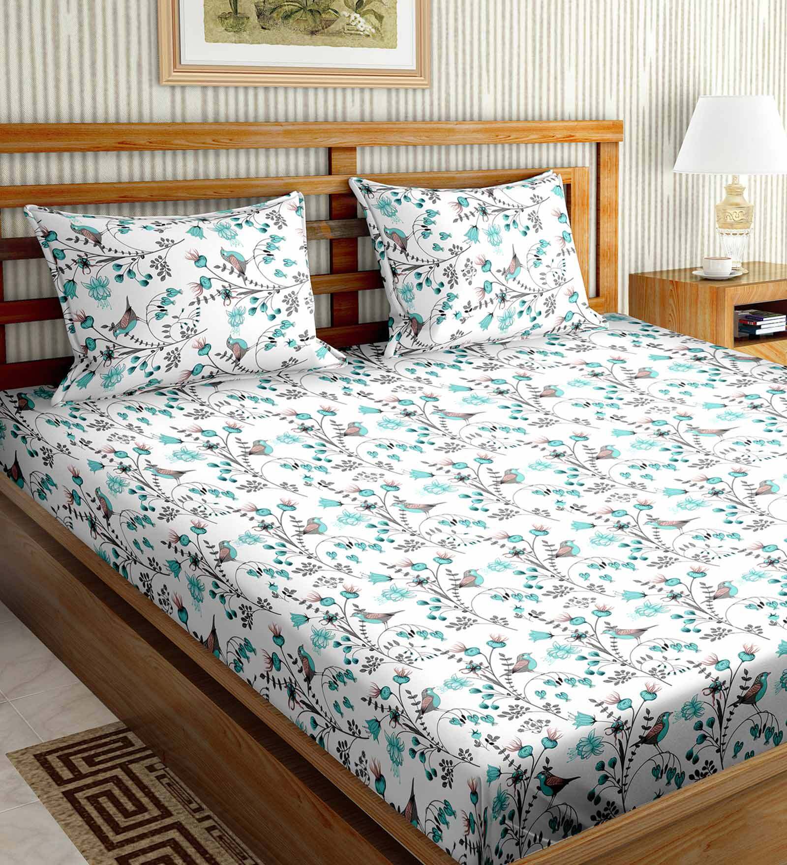 Buy Blue Abstract Tc Tc Cotton King Bed Sheet With Pillow Covers