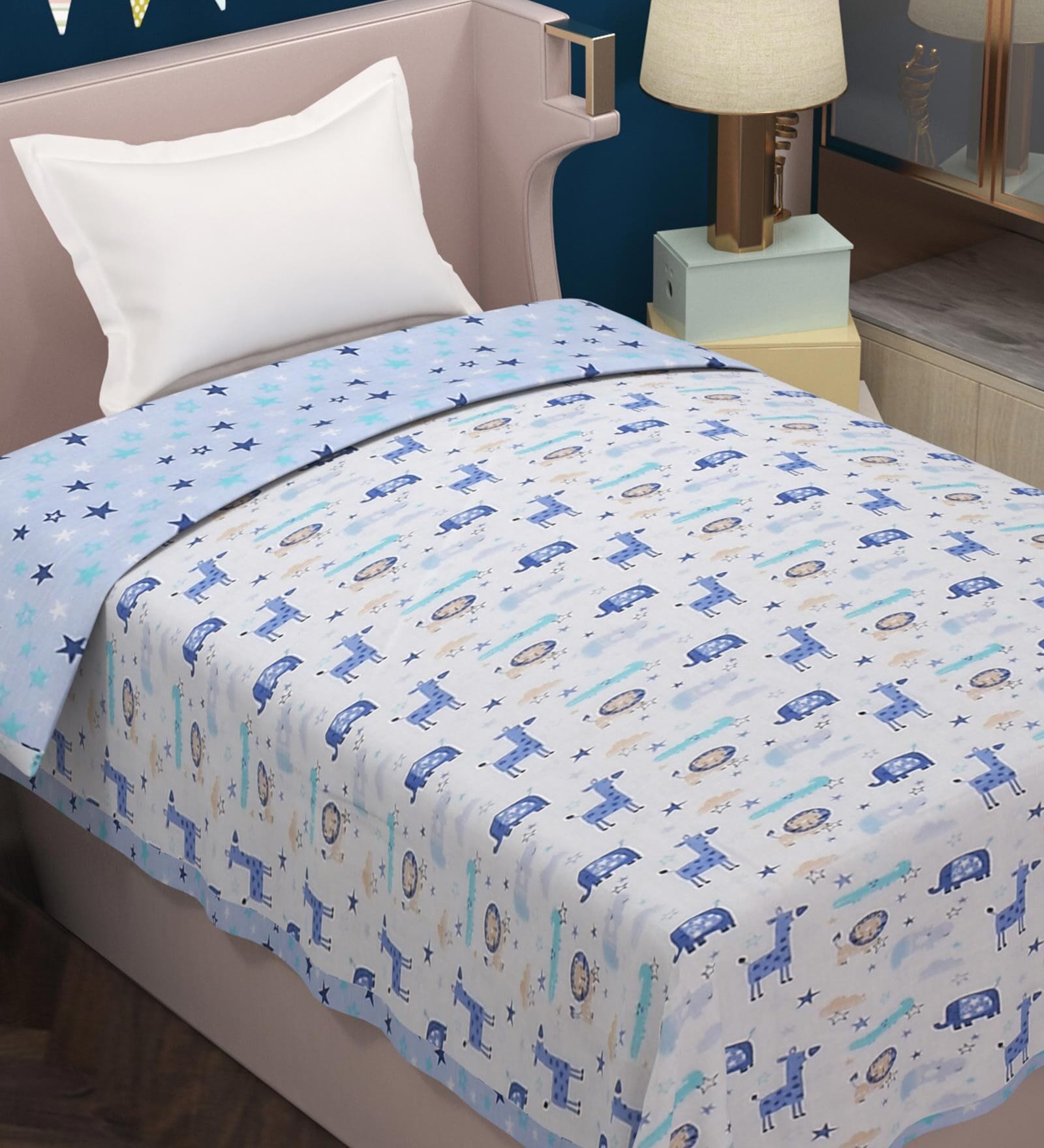 Buy Blue Abstract Cotton 80 GSM Single Bed Reversible Dohar At 49 OFF