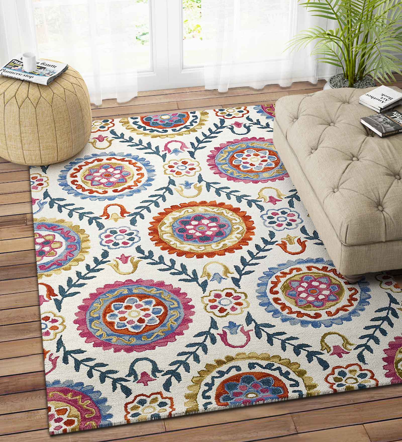 Buy Multicolor Suzani Wool 4 Ft X 6 Ft Hand Tufted Carpet At 30 OFF By