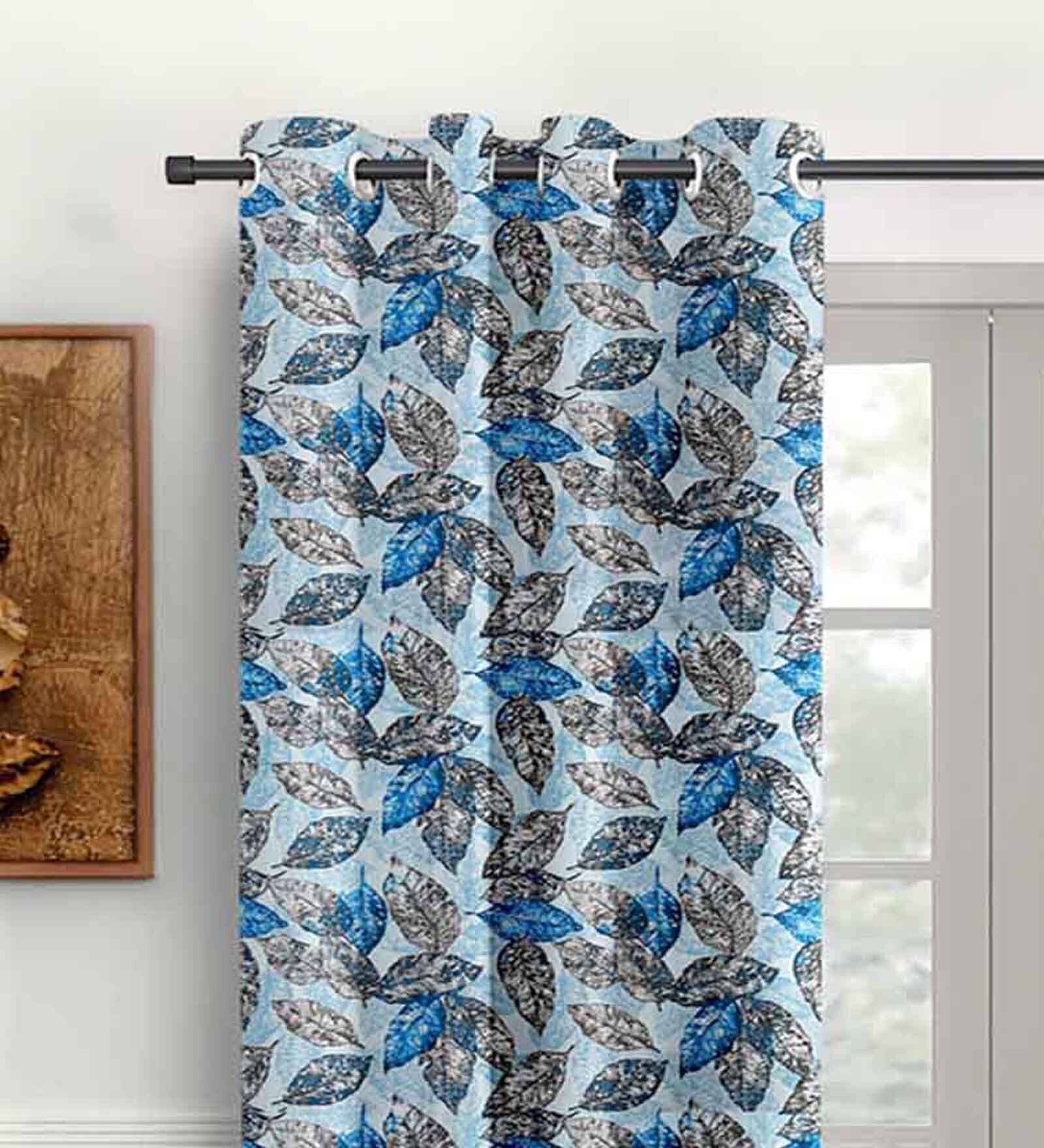 Buy Blue Polyester Floral Ft Semisheer Eyelet Pc Window Curtains At