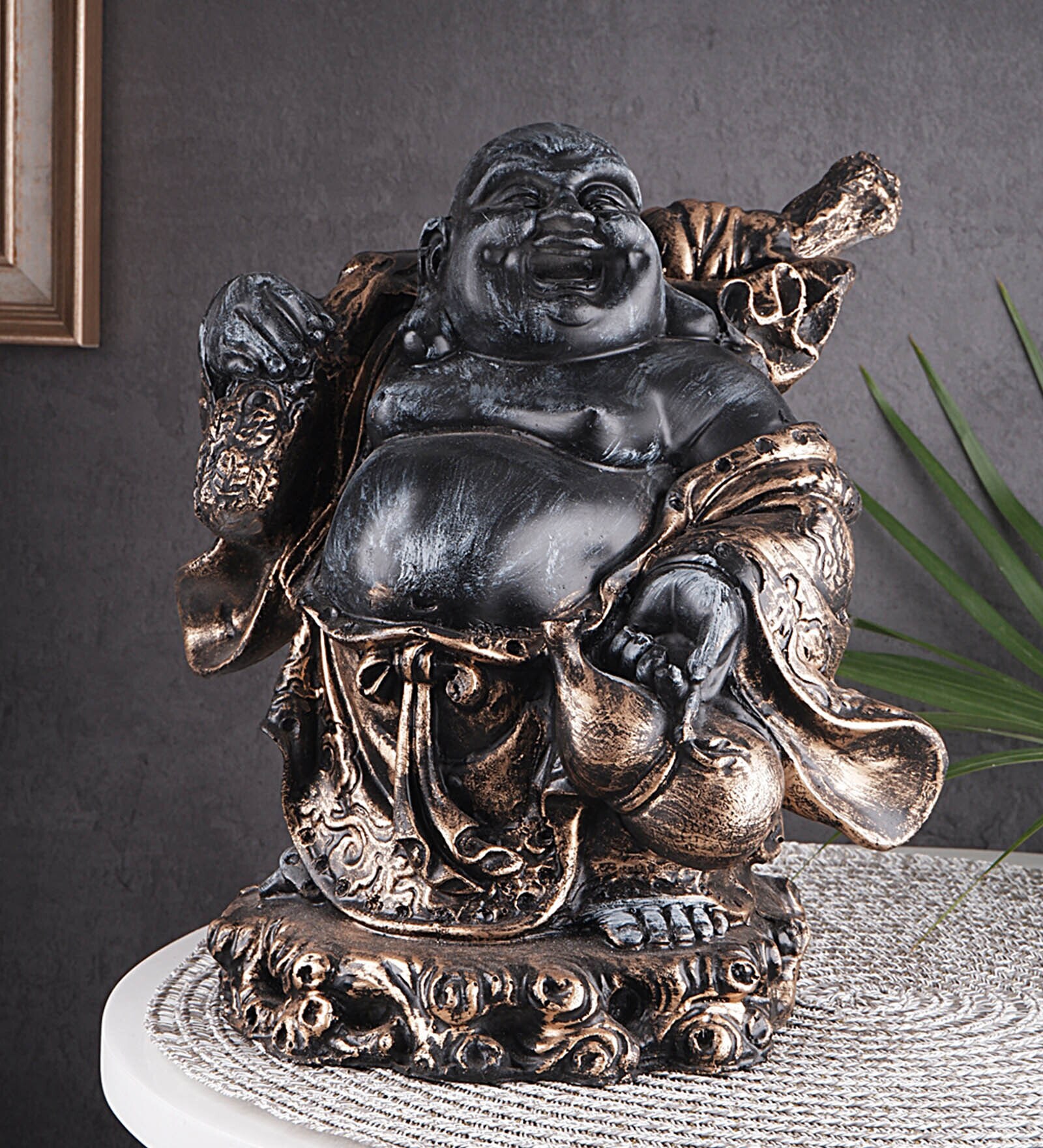 Buy Brown Polyresin Antique Laughing Buddha Idol At Off By The