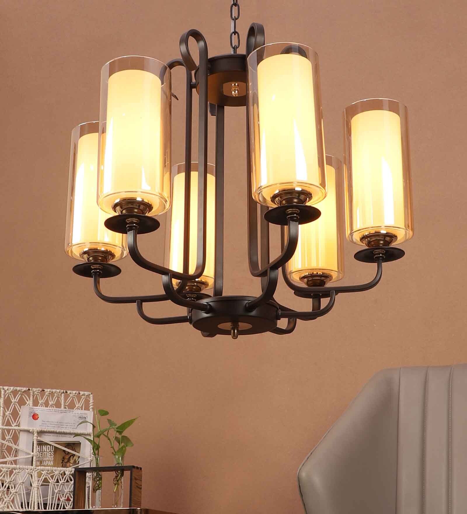 Buy Jonathan Brown Glass Shaded Chandelier By LeArc Designer Lighting