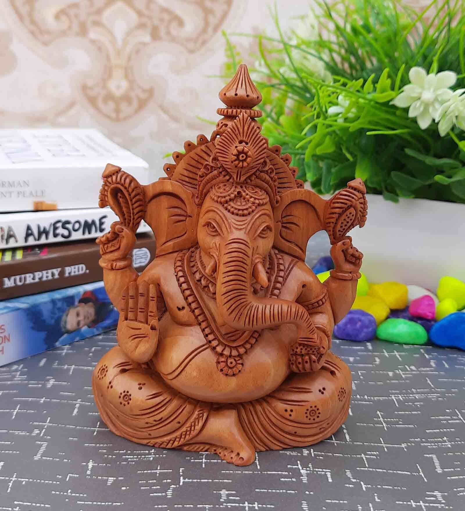 Buy Brown Kadam Wood Ganesha Sitting Idol By Samriddhi Arts And Crafts