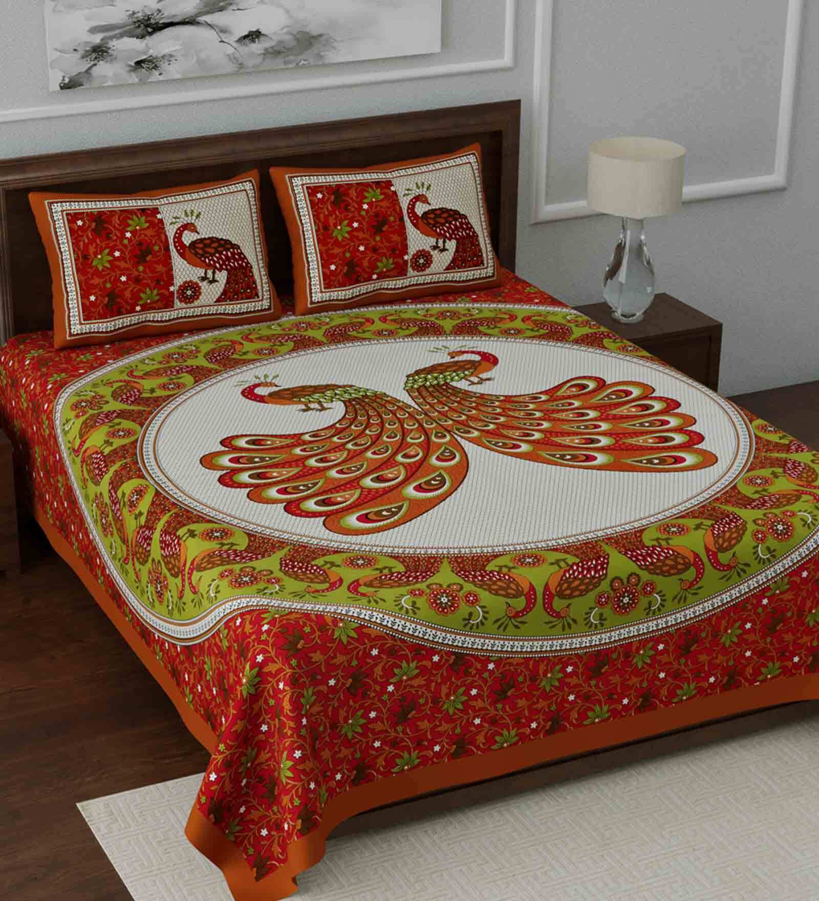 Buy Red Traditional Tc Cotton Blend Queen Sized Bed Sheets With