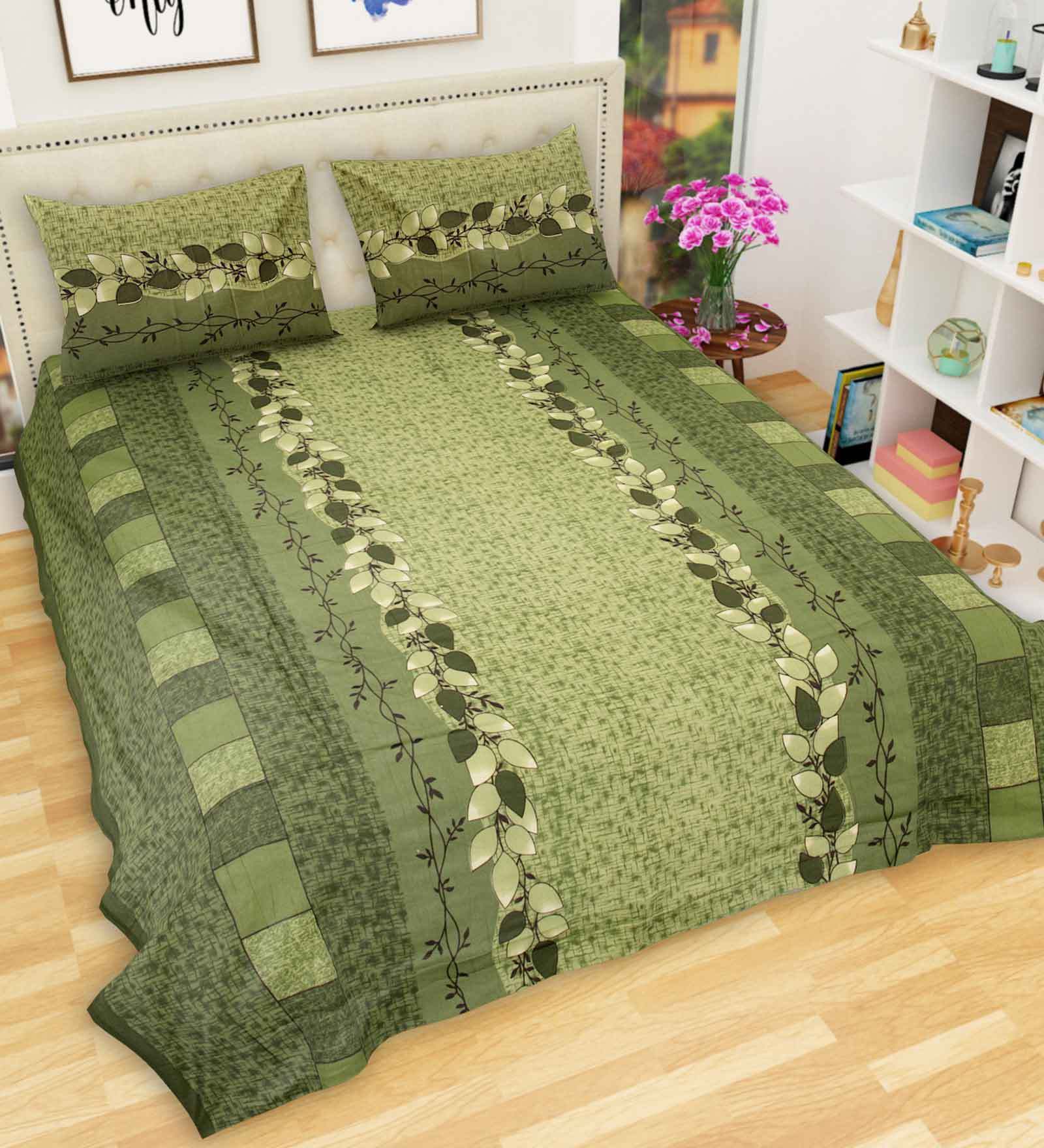 Buy Cotton Tc Hand Block Printed Double Bedsheet With Pillow