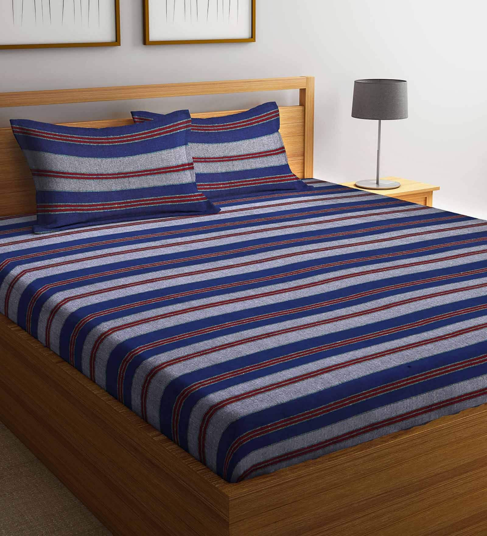 Buy Blue Geometric Tc Cotton Double Bedsheet With Pillow Covers