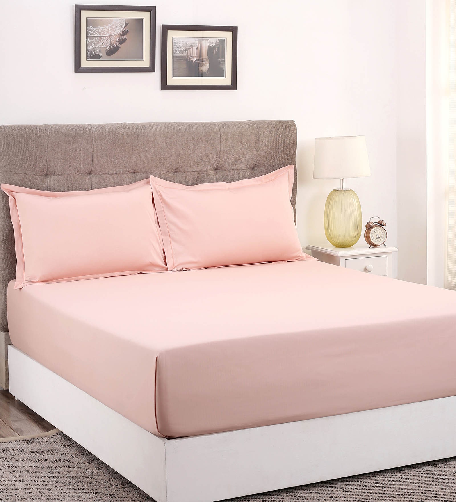 Buy Pink Solid Tc Cotton Double King Size Bedsheet With Pillow