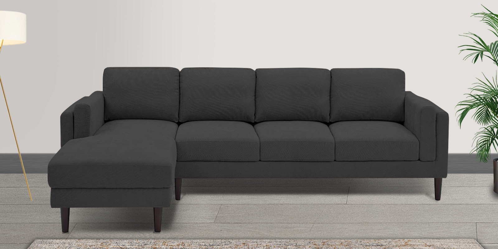 Buy Creata Fabric Rhs Sectional Sofa Lounger In Charcoal Grey