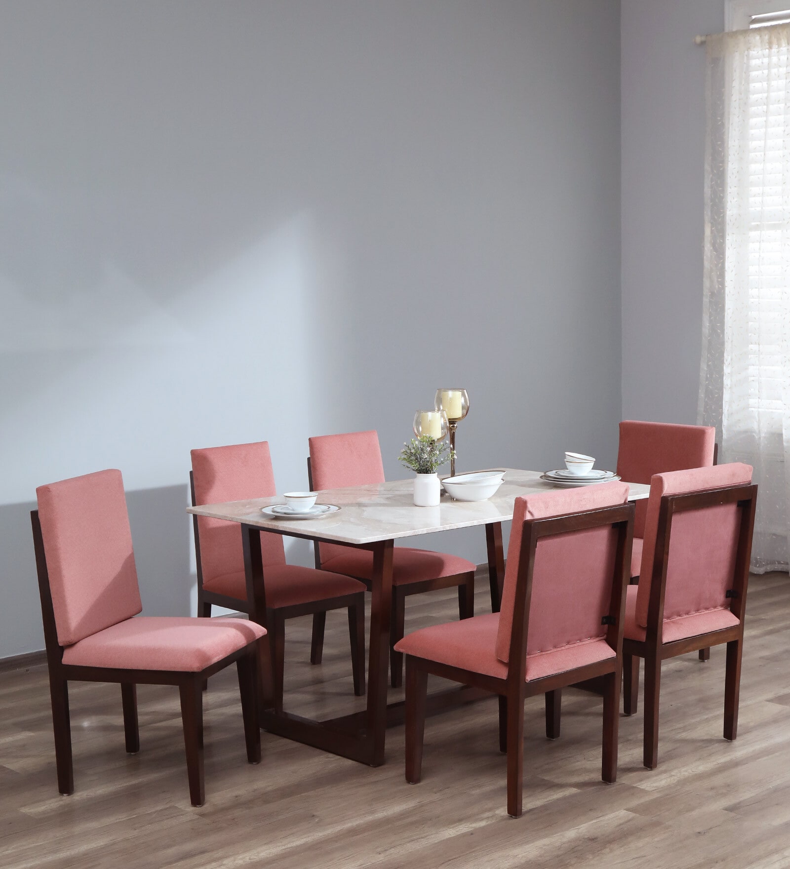 Buy Dyna Solid Wood Seater Dining Set In Natural Teak Wood Finish At