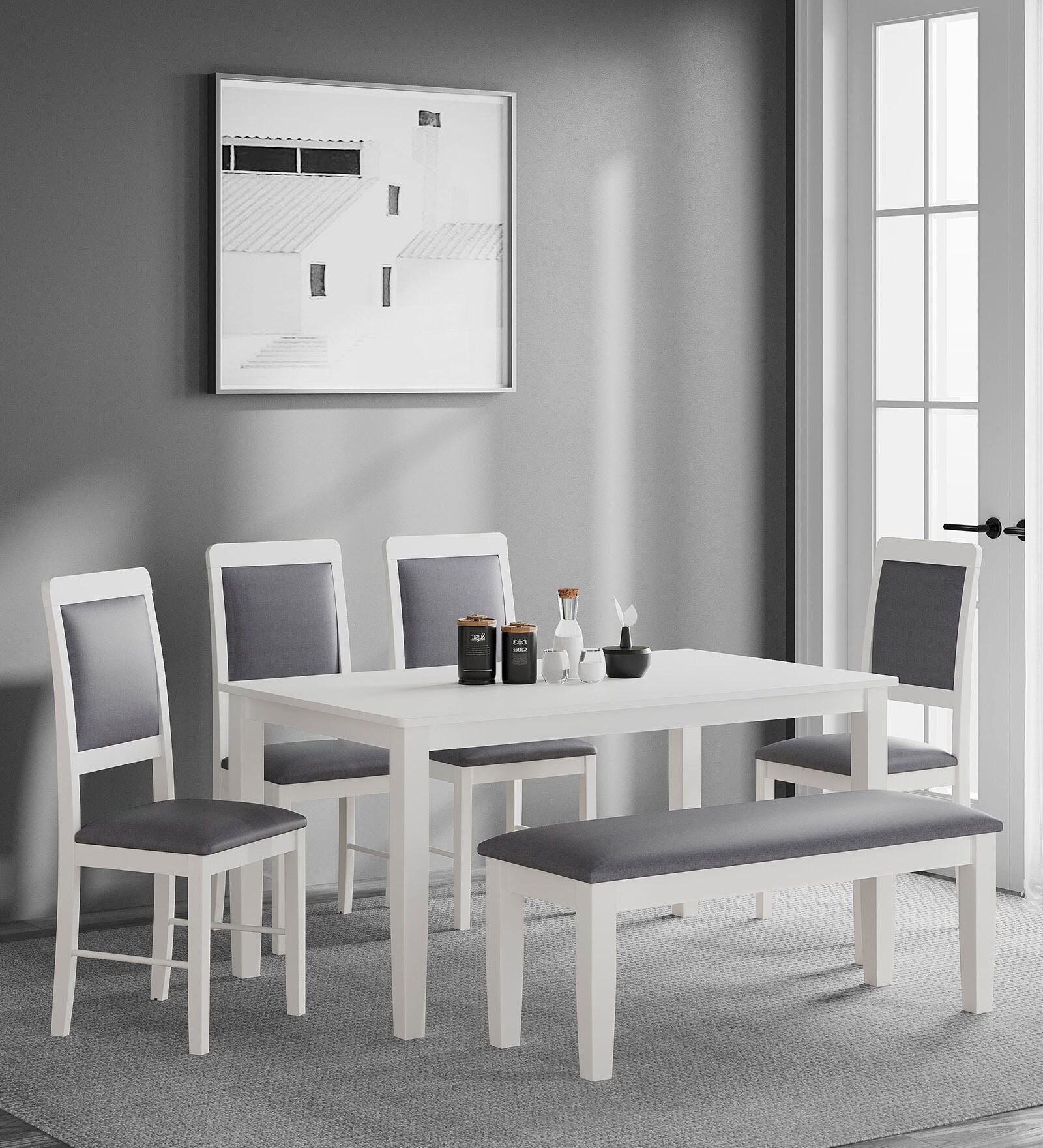 Buy Elderberry Solid Wood Seater Dining Set In White Finish With