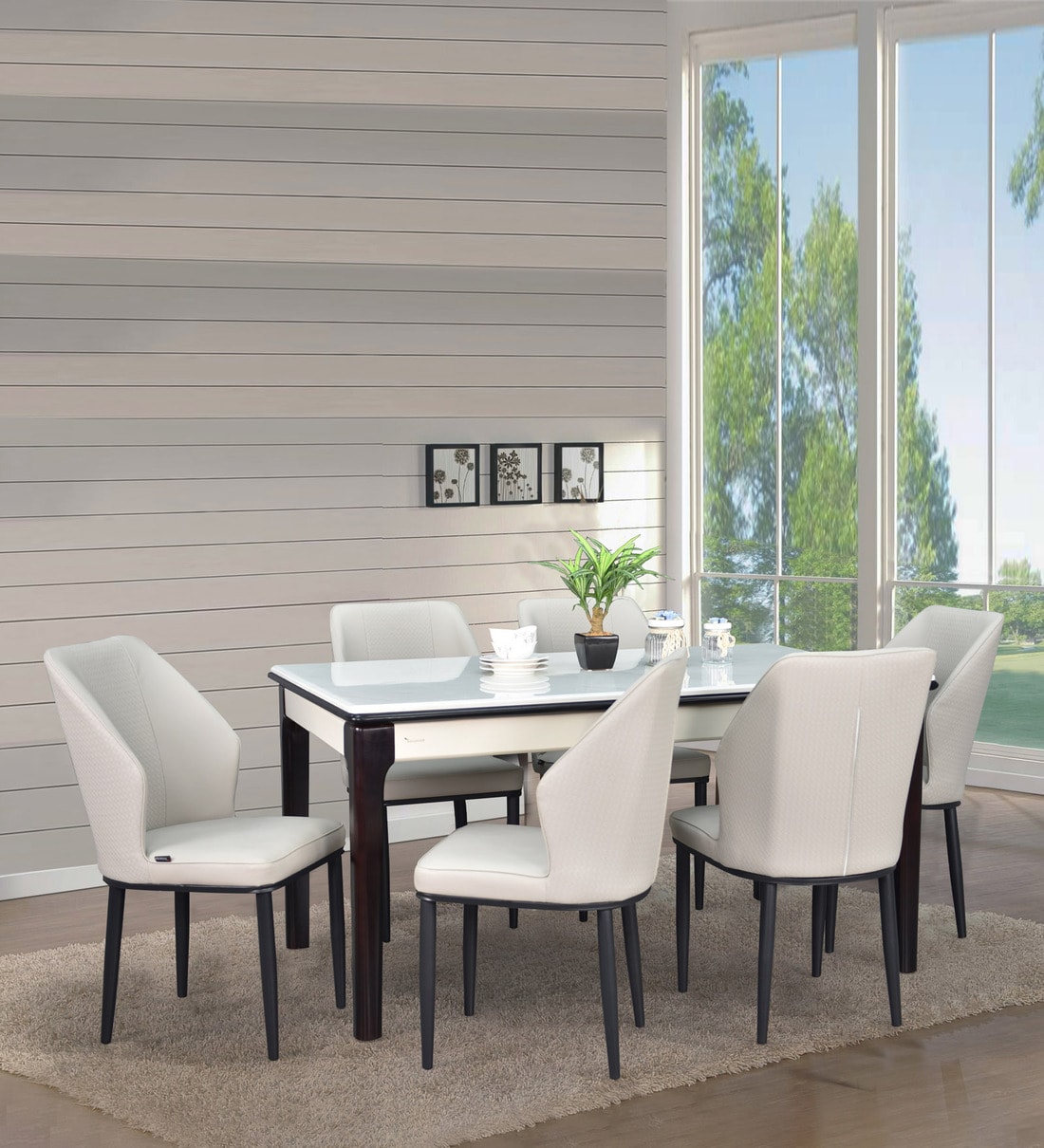 Buy Enigma Marble 6 Seater Dining Set In White Black Colour At 62