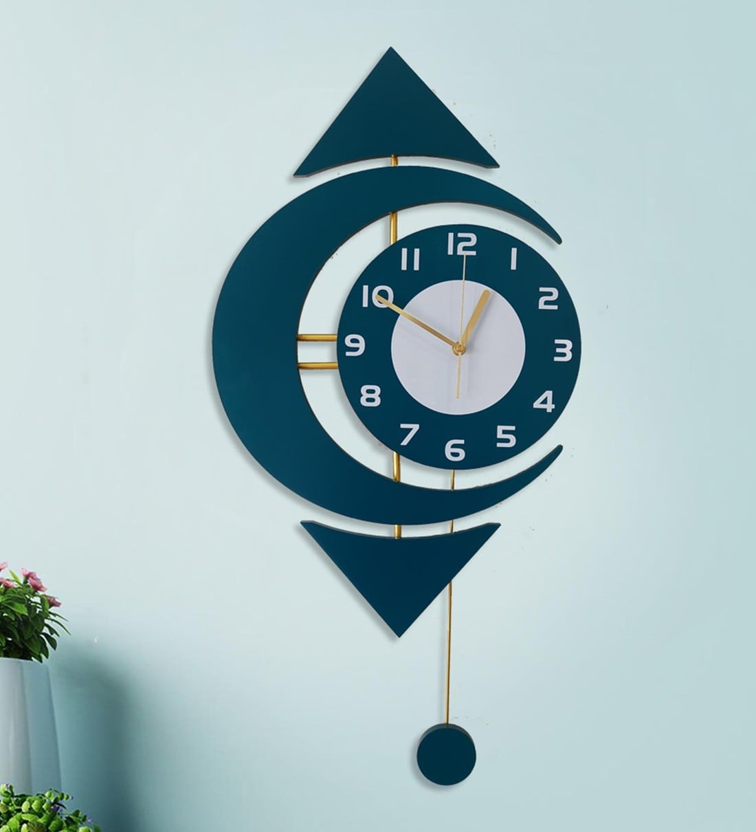 Buy European Style Silent Movement Pendulum Fibre Wall Clock In Teal