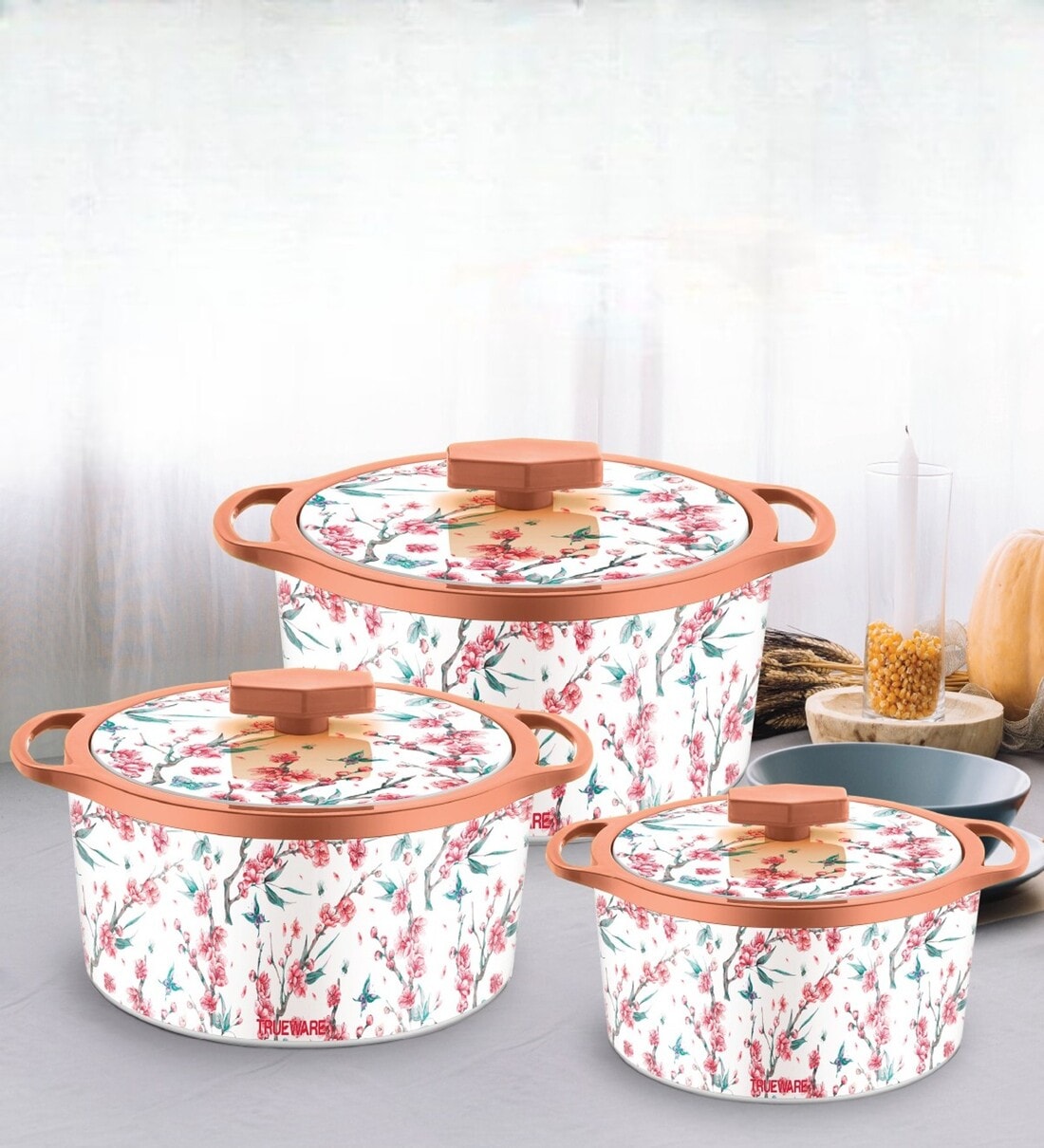 Buy Florra Red Plastic Steel Thermoware Casserole Set Of At