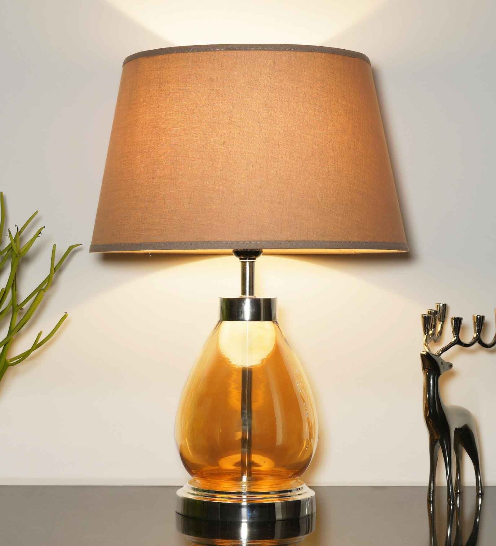 Buy Hubble Beige Cotton Shade Night Lamp With Metal Glass Base At