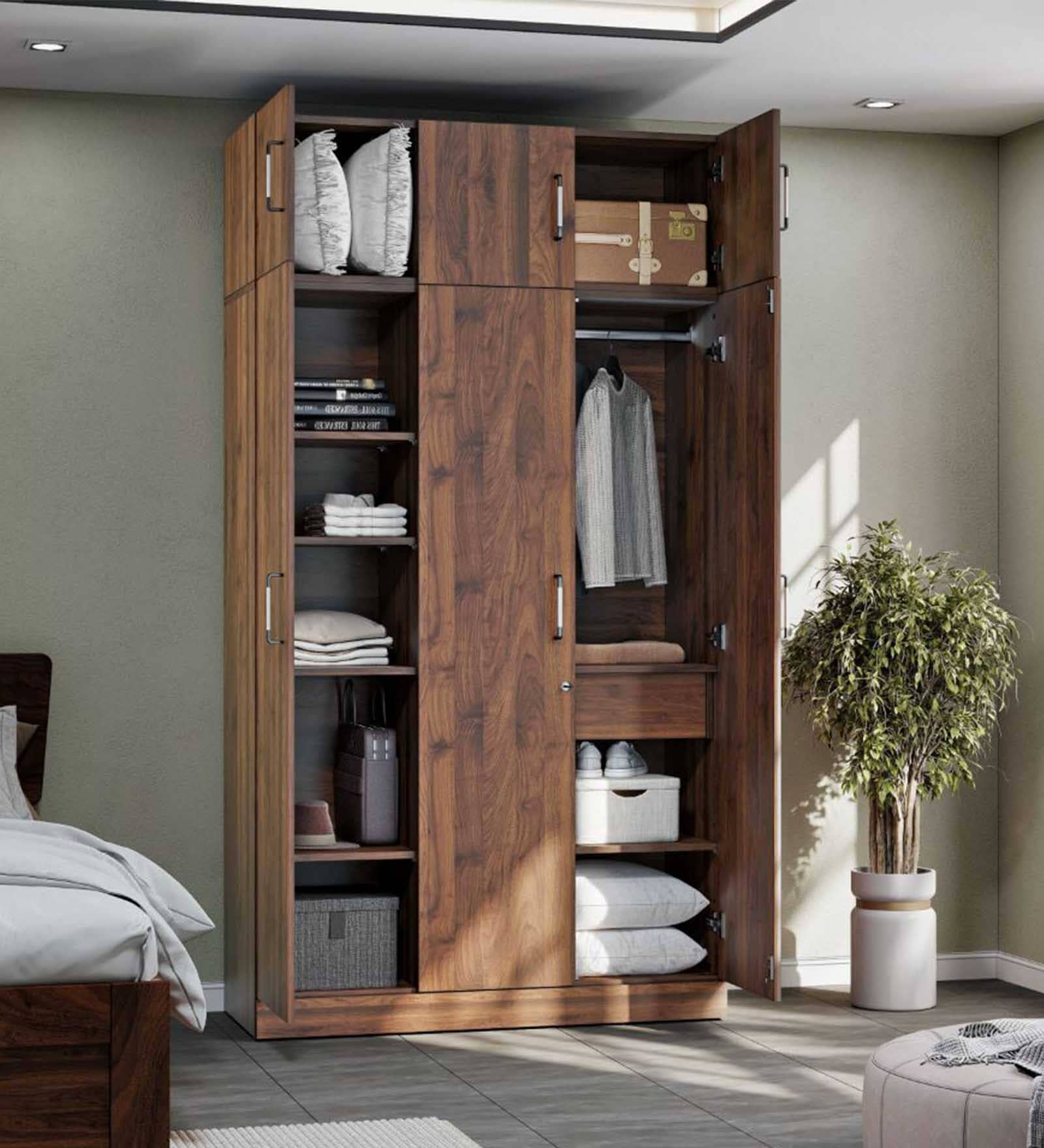 Buy Gingham 3 Door Wardrobe In Columbian Walnut Finish At 14 OFF By