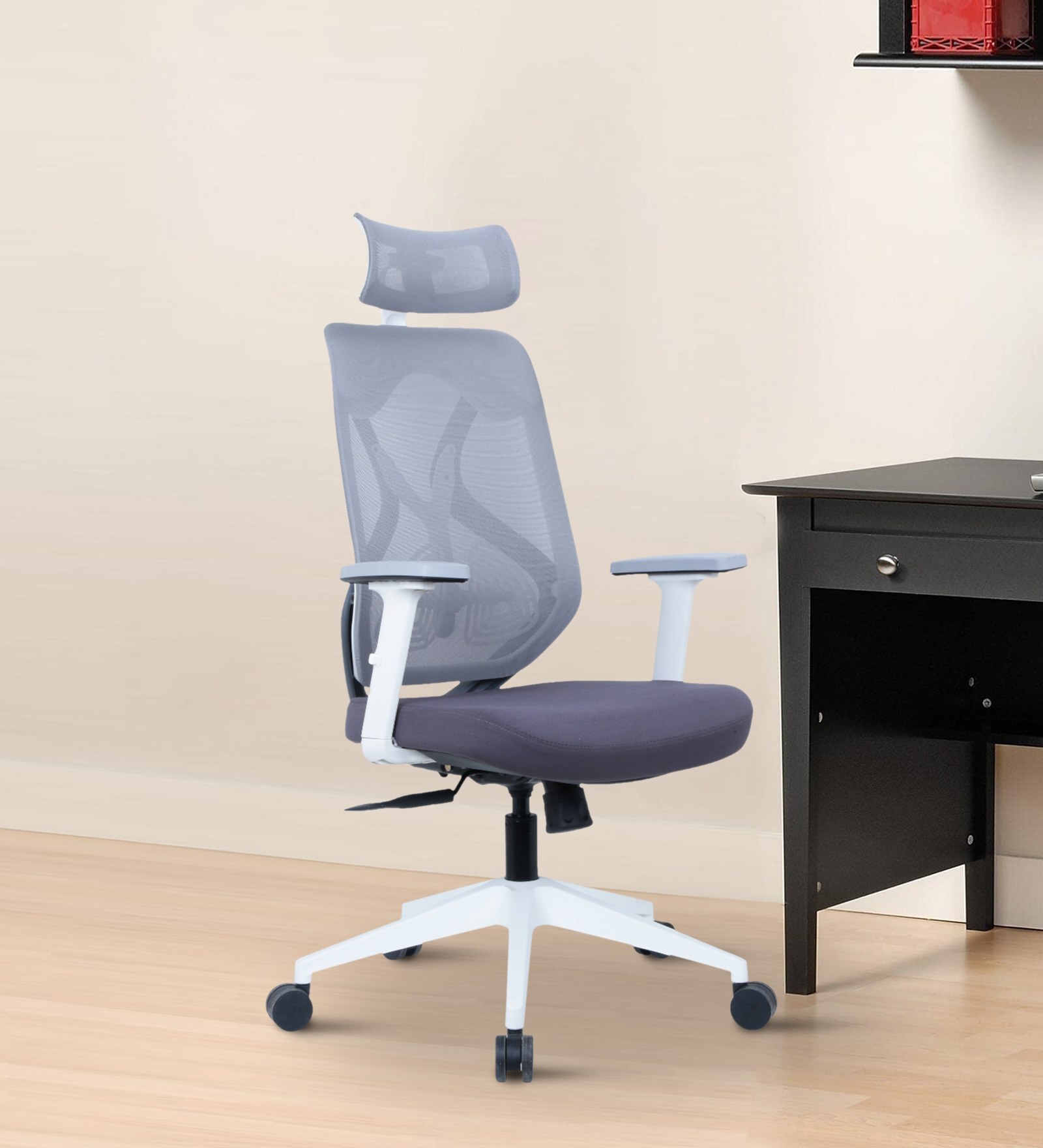 Buy Glider Breathable Mesh Ergonomic Chair In White And Grey Colour At