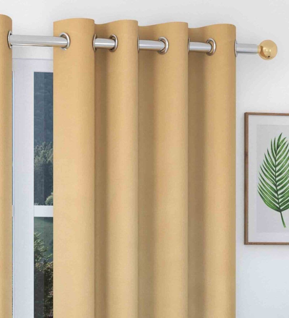 Buy Gold Solid Polyester Ft Blackout Eyelet Window Curtains Set Of